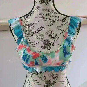 AERIE | Women's Tie  Dye Floral Scoop Neck Ruffled Bikini Top